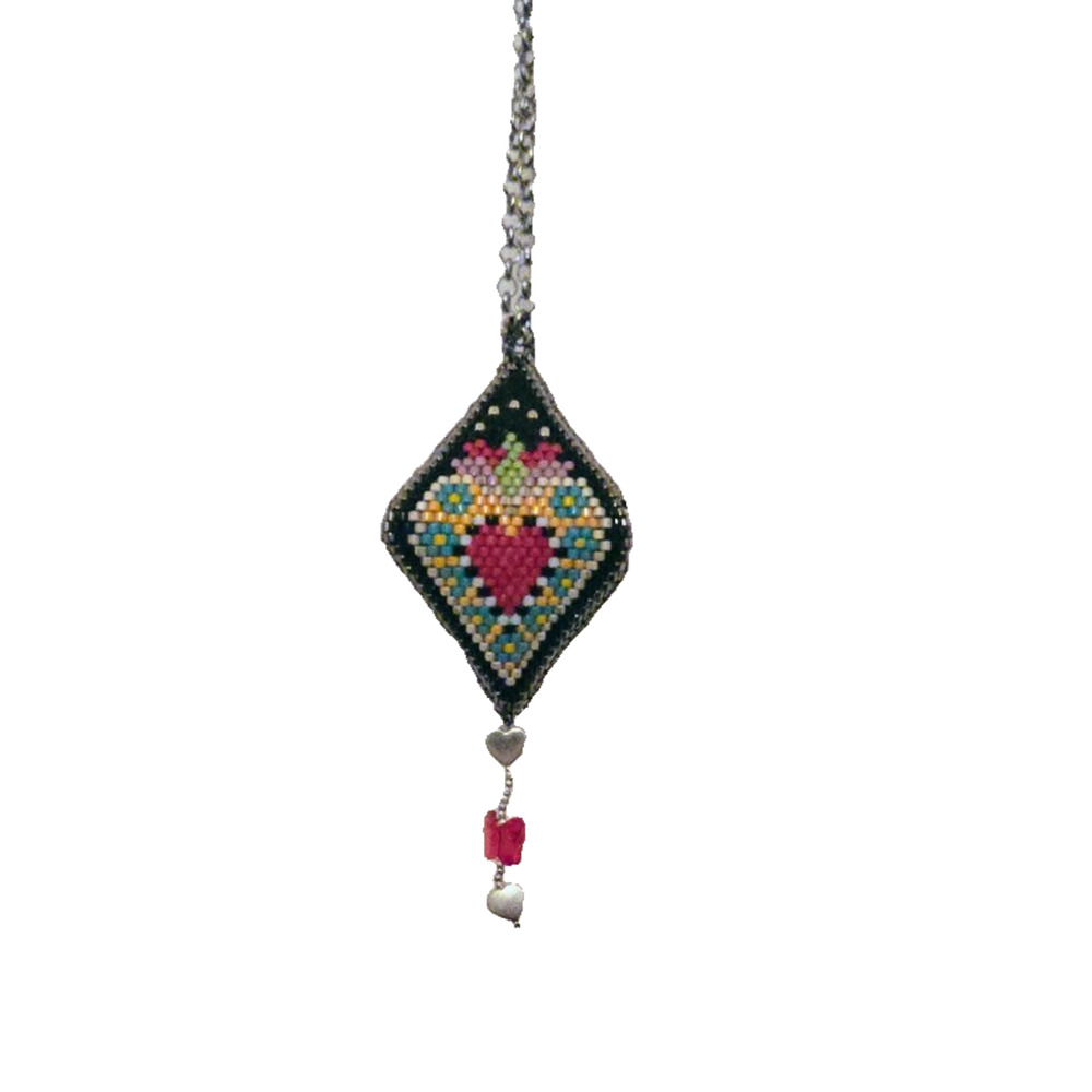 Handmade beaded bead pod sacred heart evil eye necklace - Picture 5 of 8